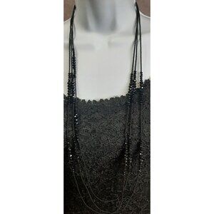 Glam Goth Black Multi-Strand Beaded Necklace With Faceted Beads